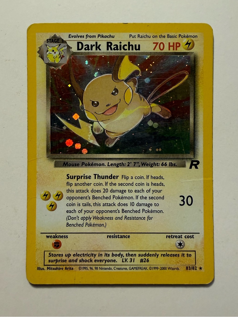 Original Pokemon Holo Dark Raichu Card
